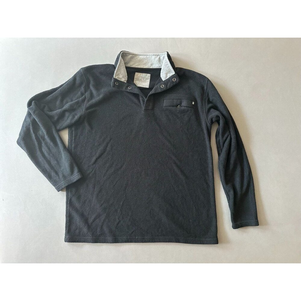 Free Fly Sweatshirt Black Fleece Performance Bamboo 1/4 Snap Pullover Men's L
